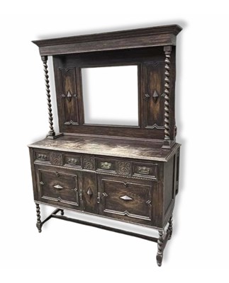 Lot 970 - Large stained Oak Welsh dresser with mirror,...