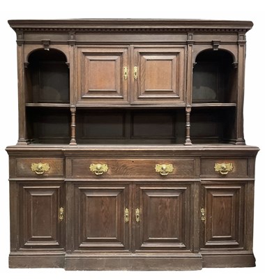 Lot 973 - Victorian oak cabinet top dresser, 2.2 meters,...