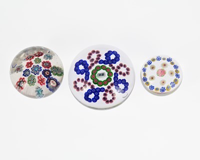 Lot 338 - Three French glass millefiori paperweights,...