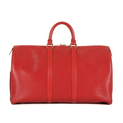 Lot 425 - Louis Vuitton, a red epi Keepall 45 luggage bag