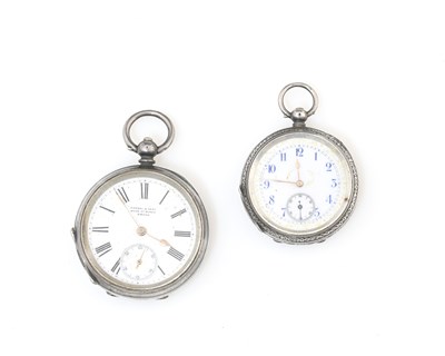 Lot 44 - Two silver pocket watches, one in a chased...