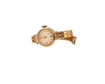 Lot 50 - Omega, a 9ct gold ladies wristwatch, on lame...