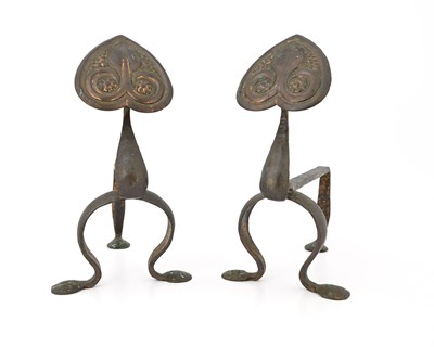 Lot 102 - A pair of Arts and Crafts copper andirons,...