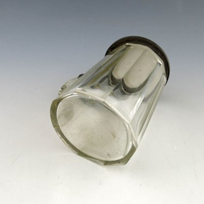 Lot 401 - A 19th century pewter and glass stein, hinged...
