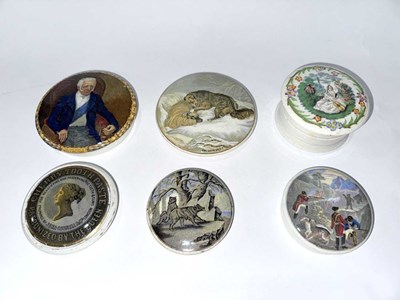 Lot 201 - 19th century Prattware pot lids, one including...