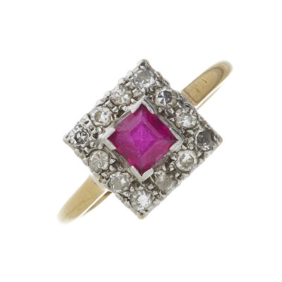 Lot 616 - An 18ct gold synthetic ruby and diamond cluster ring