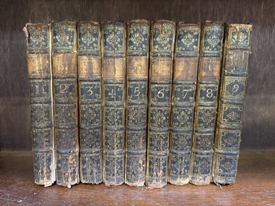 Lot 442 - Nine volumes of The Spectator, published 1744,...