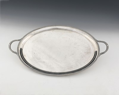 Lot 357 - A George VI silver two-handle serving tray,...