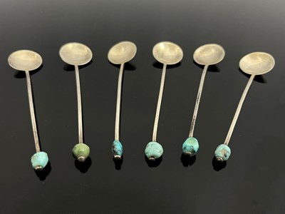 Lot 149 - A set of six Arts and Crafts turquoise and...