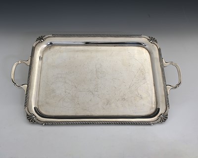 Lot 365 - A George VI silver two-handle tray, of rounded...