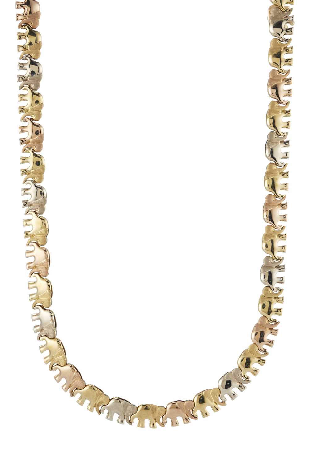 Lot 175 - An 18ct tri-colour gold elephant necklace and bracelet