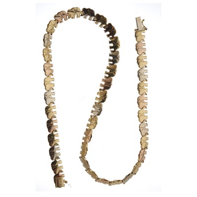 Lot 175 - An 18ct tri-colour gold elephant necklace and bracelet