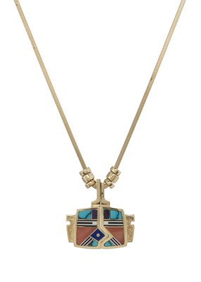 Lot 93 - Ray Tracey, a 14ct gold gem-set Navajo pendant, with chain