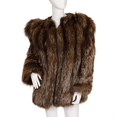 Lot 451 - A collarless silver fox fur coat