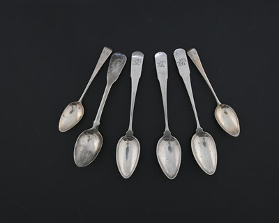 Lot 308 - A set of three American silver fiddle pattern...