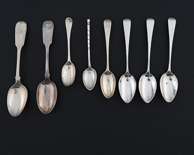 Lot 72 - A group of teaspoons, to include English...