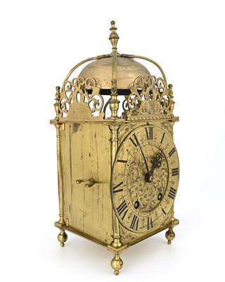 Lot 245 - A traditional brass lantern clock, 19th...