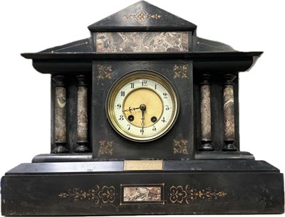 Lot 348 - A French slate with marble mantel clock, 19th...