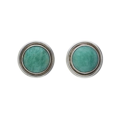 Lot 86 - Georg Jensen, a pair of silver amazonite single-stone stud earrings