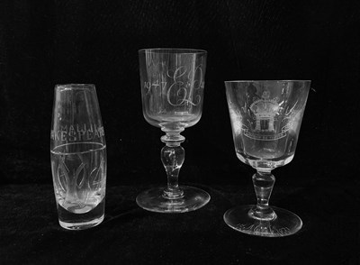 Lot 717 - Three commemorative glasses including a...