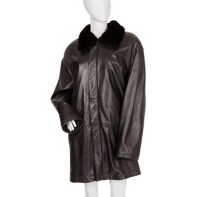 Lot 439 - A men's leather coat with mink fur trim