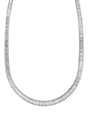 Lot 143 - An impressive 18ct gold diamond line riviere necklace