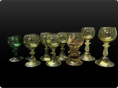 Lot 289 - A collection of green glass Germanic rummers...