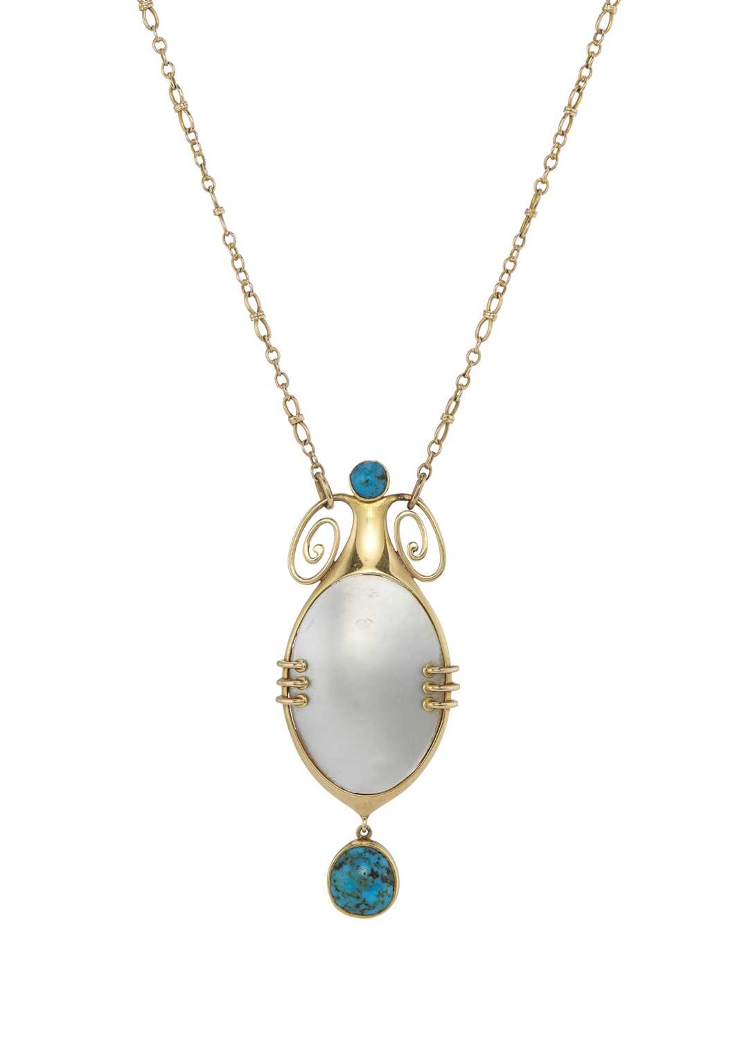 Lot 54 - Murrle Bennett & Co., an Art Nouveau 15ct gold pearl and turquoise necklace