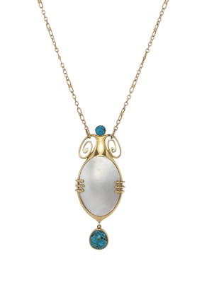 Lot 54 - Murrle Bennett & Co., an Art Nouveau 15ct gold pearl and turquoise necklace