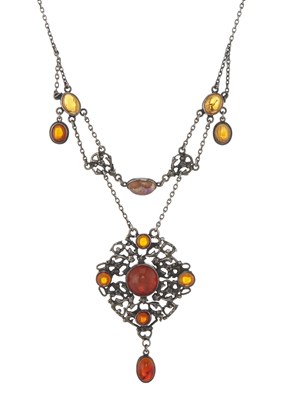 Lot 55 - Edward Spencer for the Artificers Guild (attr.), an Arts & Crafts silver fire opal necklace