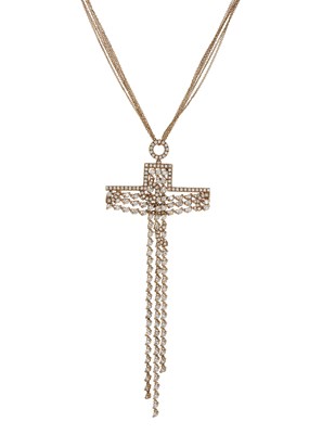 Lot 92 - A yellow metal diamond cross tassel necklace