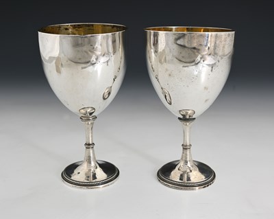 Lot 97 - A pair of George III silver goblets, the stem...