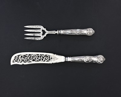 Lot 153 - A Victorian silver fish serving knife and fork,...