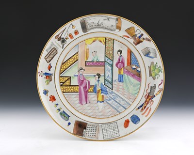 Lot 398 - A Chinese famille rose plate, probably 18th...