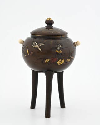 Lot 447 - A Japanese mixed metal Koro incense burner,...