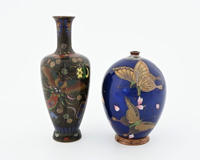 Lot 376 - Two Oriental cloisonne enamelled vases,...