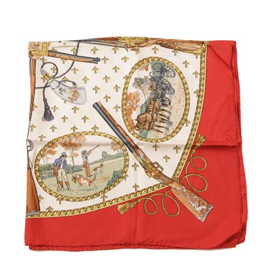 Lot 395 - Hermes, a La Chasse A Tir silk scarf