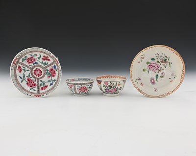 Lot 377 - A Chinese famille rose tea bowl and saucer,...