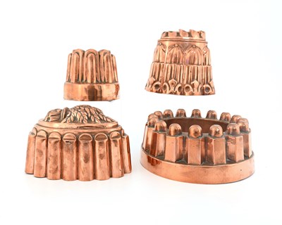 Lot 218 - Four Victorian copper jelly moulds, various...