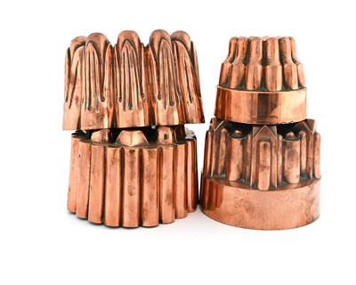 Lot 219 - Four Victorian copper jelly moulds, various...