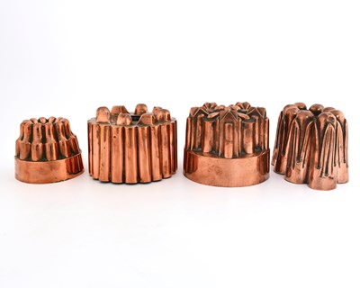 Lot 219 - Four Victorian copper jelly moulds, various...