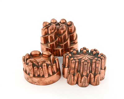 Lot 216 - Three Victorian Benham & Froud copper jelly...