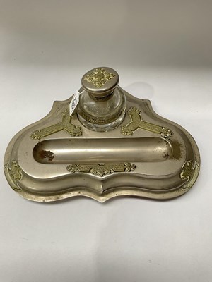 Lot 381 - A silver plated desk stand of ogee trefoil...