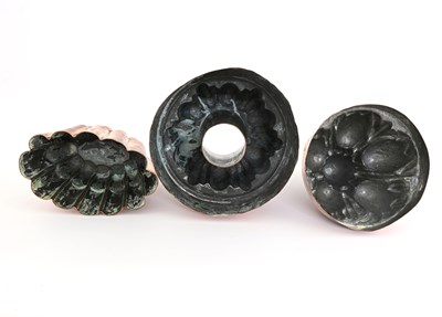 Lot 214 - Three Victorian copper jelly moulds, a...