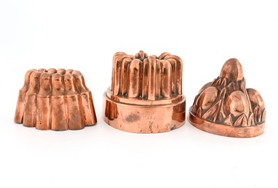 Lot 214 - Three Victorian copper jelly moulds, a...