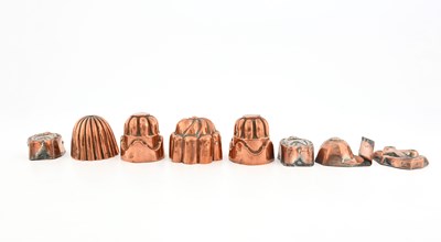 Lot 215 - Eight Victorian miniature copper jelly moulds,...