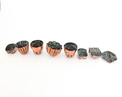 Lot 215 - Eight Victorian miniature copper jelly moulds,...
