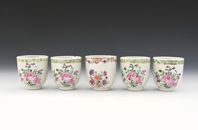 Lot 374 - Five Chinese famille rose coffee cups,...