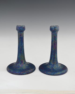 Lot 600 - Ruskin Pottery, a pair of Kingfisher blue...