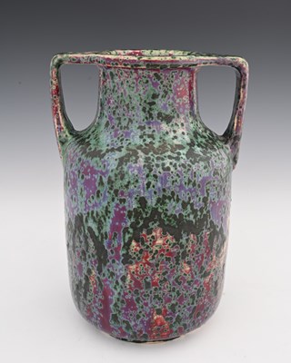 Lot 657 - Ruskin Pottery, a High Fired twin handled vase,...